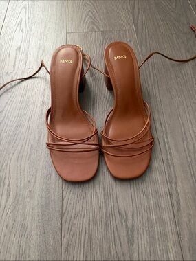 Mango Tan Strappy Block Heel Sandals